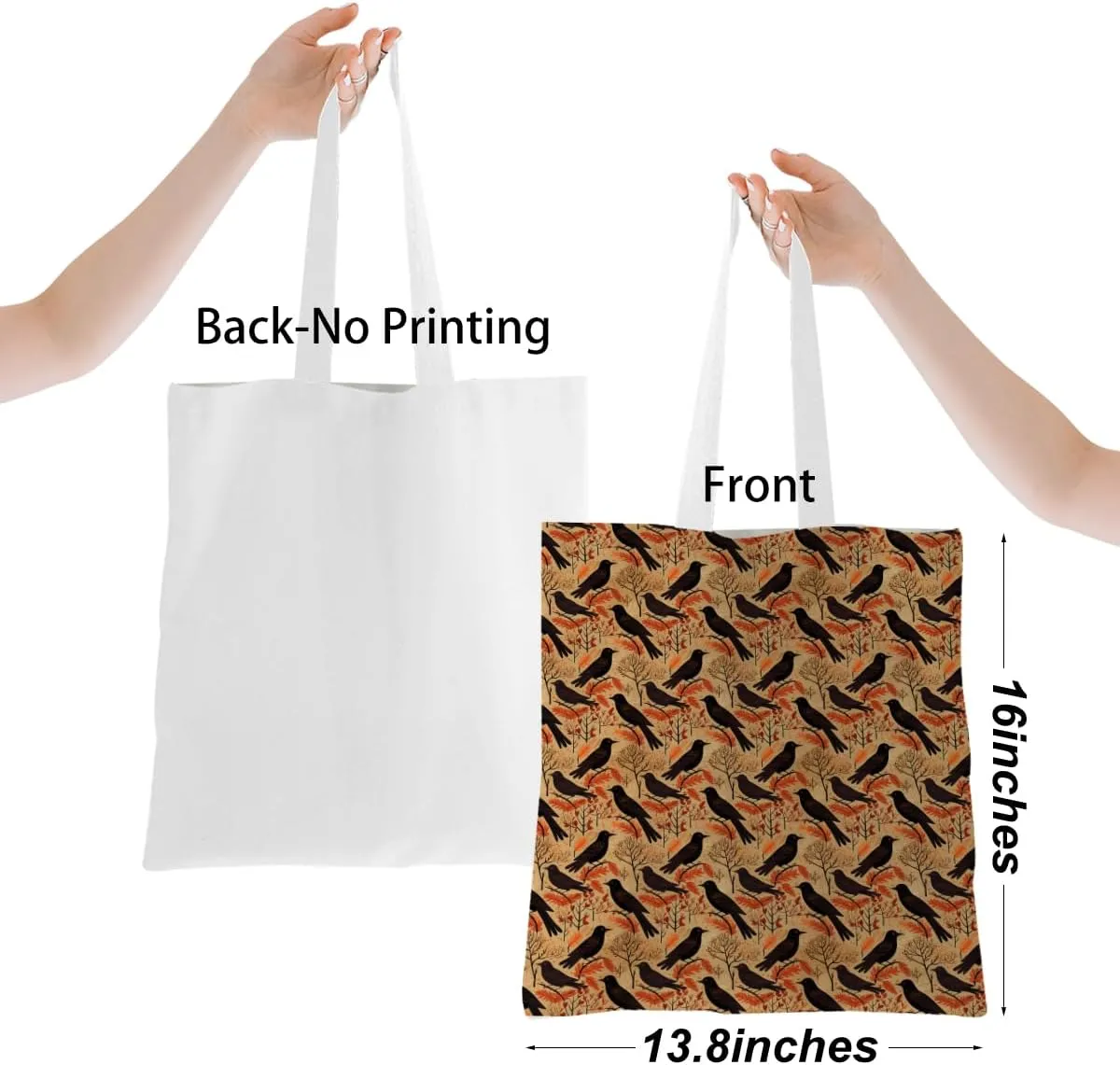 Single-Side Printed Fall Halloween Canvas Tote Bag for Women Pumpkin Autumn Thanksgiving Reusable Grocery Bags