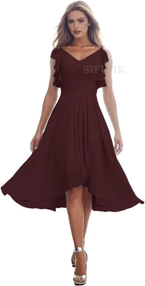 SIPUHK Short Bridesmaid Dresses for Wedding Spaghetti Straps Formal Dress High Low Chiffon Ruffle Evening Gowns for Women