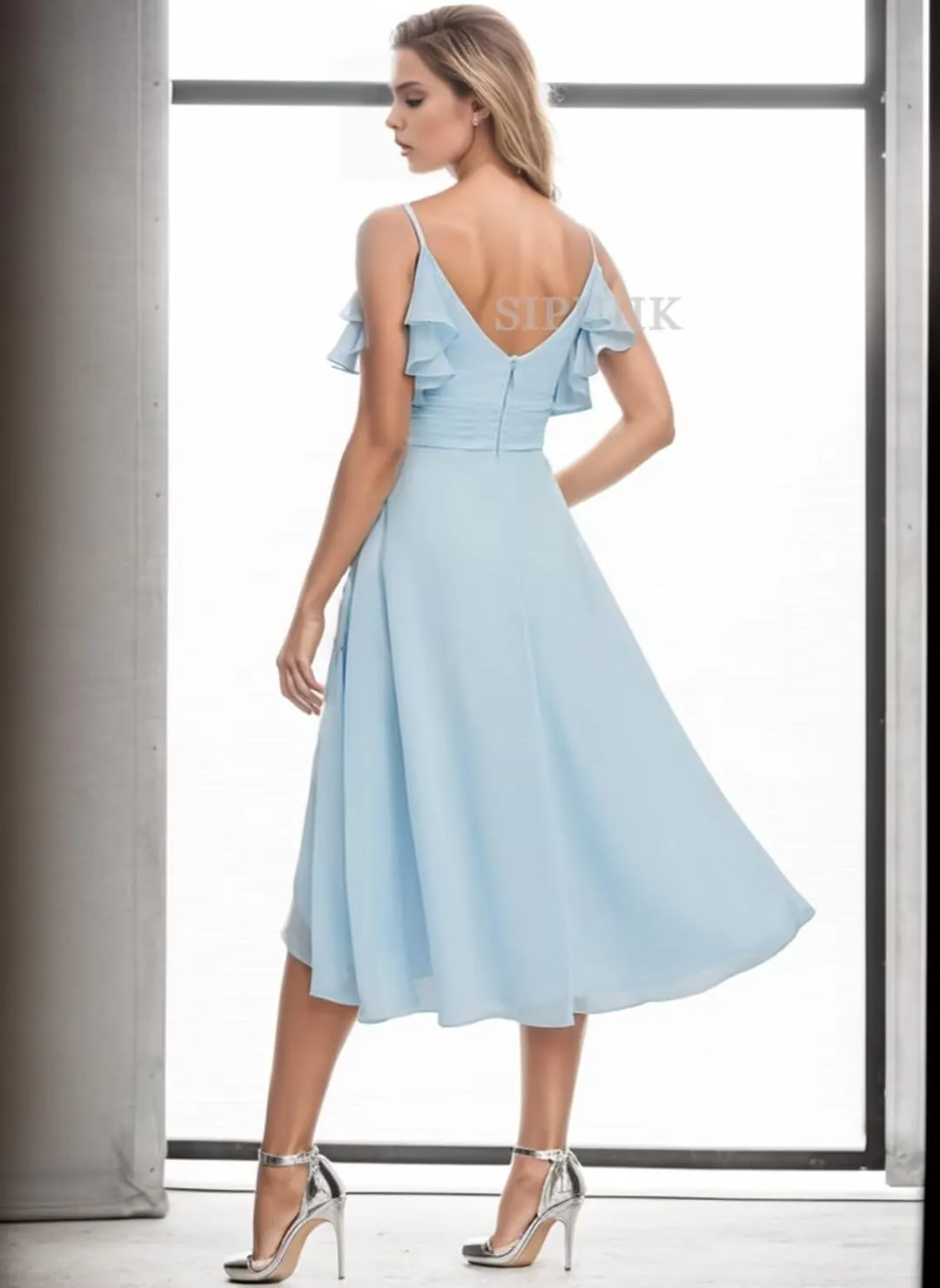 SIPUHK Short Bridesmaid Dresses for Wedding Spaghetti Straps Formal Dress High Low Chiffon Ruffle Evening Gowns for Women