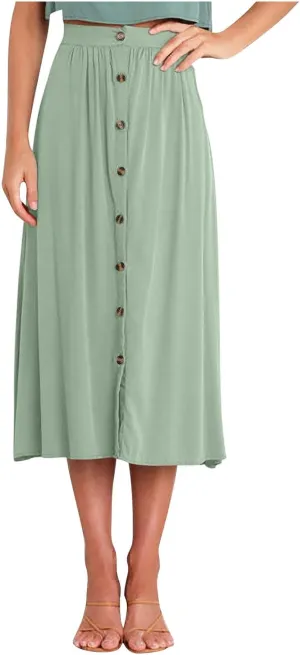 Skirts for Women Summer High Waisted Button Down Front Skirt with Pockets Casual Vintage Swing Flowy A-Line Skirts