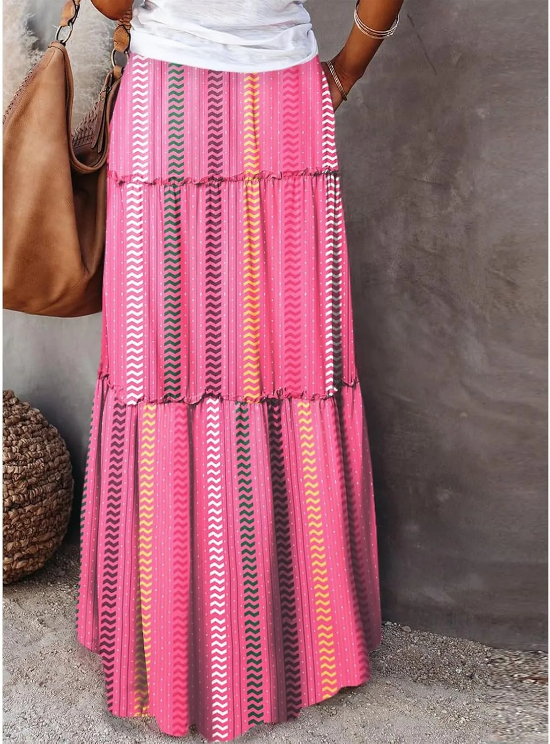 Skirts for Women,Trendy Womens Boho Maxi Skirt with Pockets Linen Flowy Long Skirts 2025 Elastic High Waisted