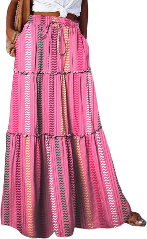 Skirts for Women,Trendy Womens Boho Maxi Skirt with Pockets Linen Flowy Long Skirts 2025 Elastic High Waisted