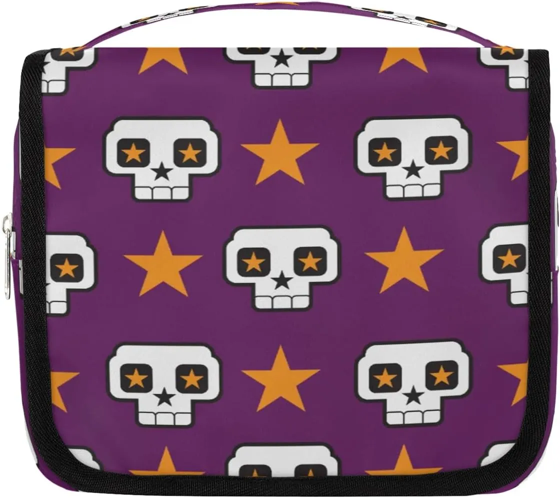 Skull Star Hanging Travel Toiletry Bag Cosmetic Bag Portable Wash Bag with Hook for Bathroom Accessories Toiletries Cosmetics