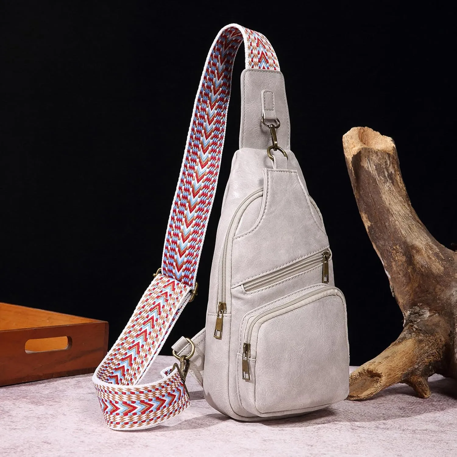 Sling Bag for Men Women Multi Pocket Crossbody Purses Soft Leather Shoulder Handbags Mens Everyday Bag