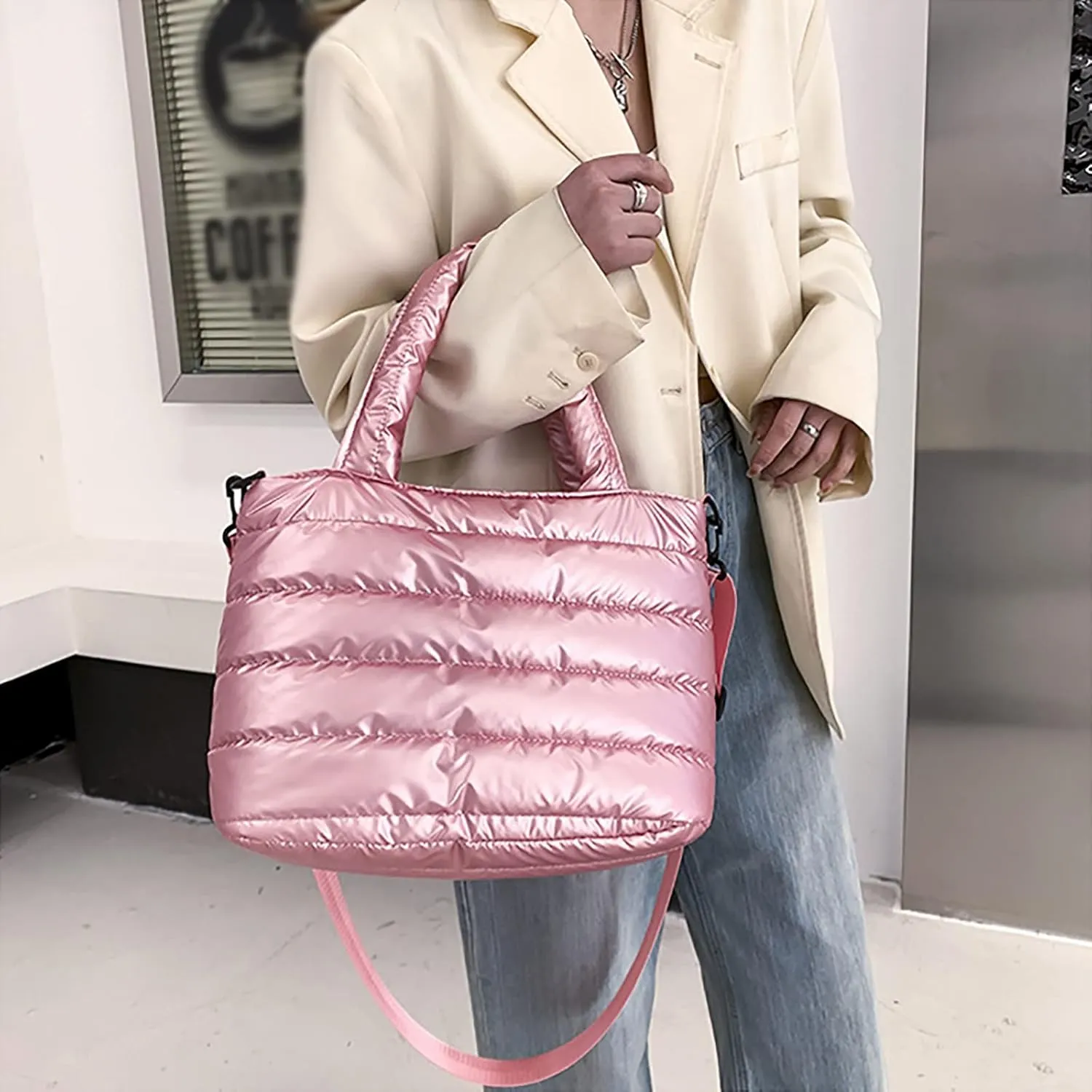 Sling Bag For Women Large Quilted Shoulder Bag Carryall Puffer Hobo Bag For Family Friends Travel College F