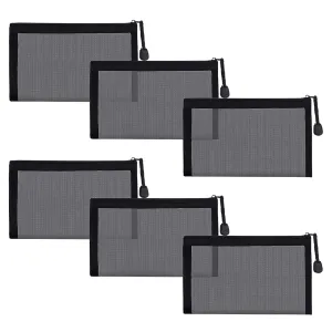 Small Mesh Cosmetic Bags, 6pcs Nylon Makeup Pouches with Zipper for Home Office Purse Diaper Bag (Black)