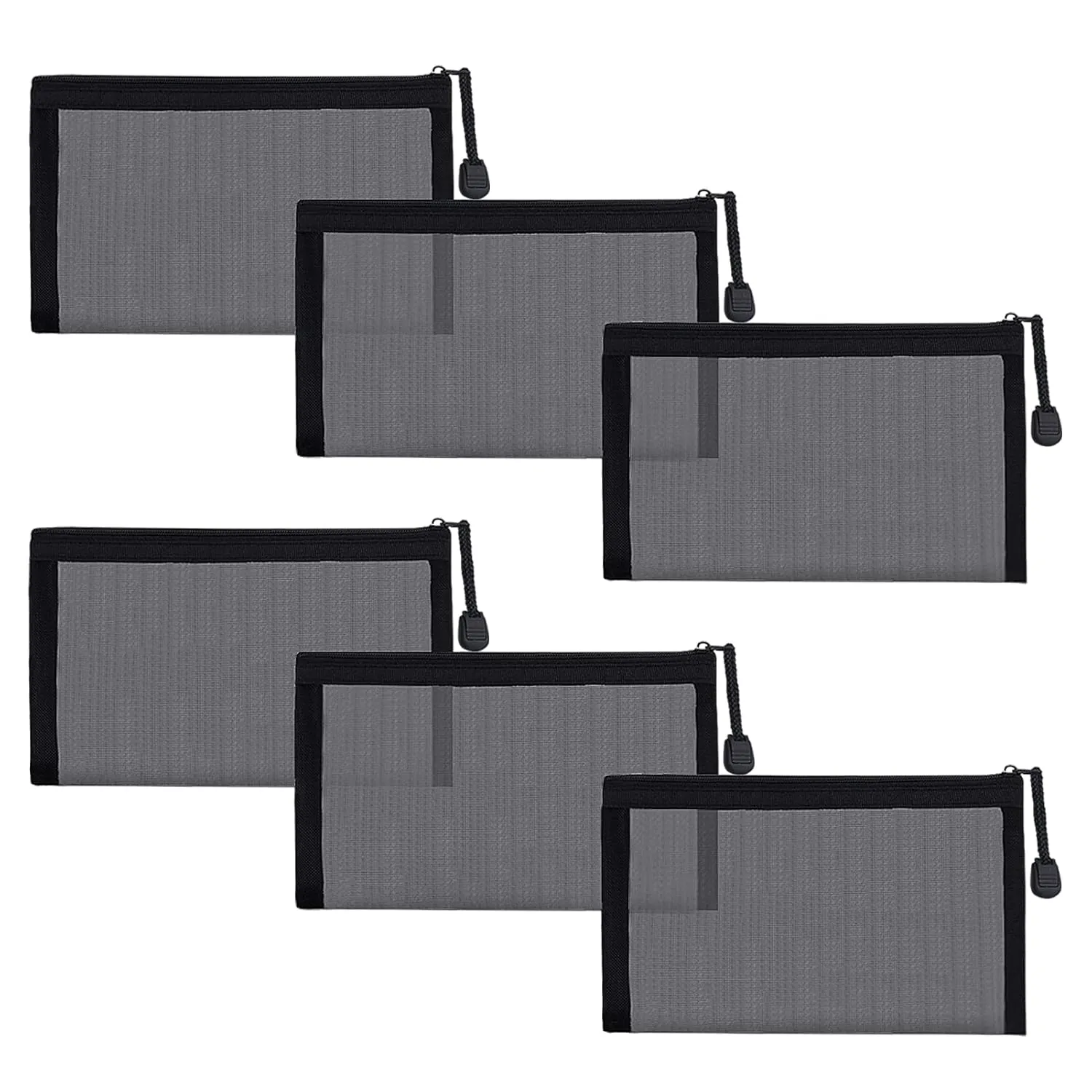 Small Mesh Cosmetic Bags, 6pcs Nylon Makeup Pouches with Zipper for Home Office Purse Diaper Bag (Black)