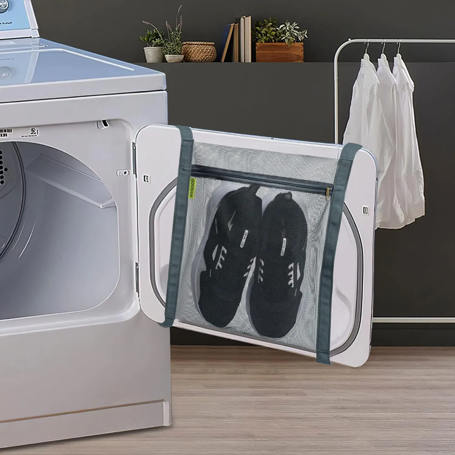 Sneaker Drying Bag, Shoe Dryer Mesh Bags, Sneaker Wash & Dry Net Bag for Dryer, Large HoneyComber Mesh Laundry Bags with Zipper and Strap for Most Dryers Door, 15.7"x13.8" (White & Grey)
