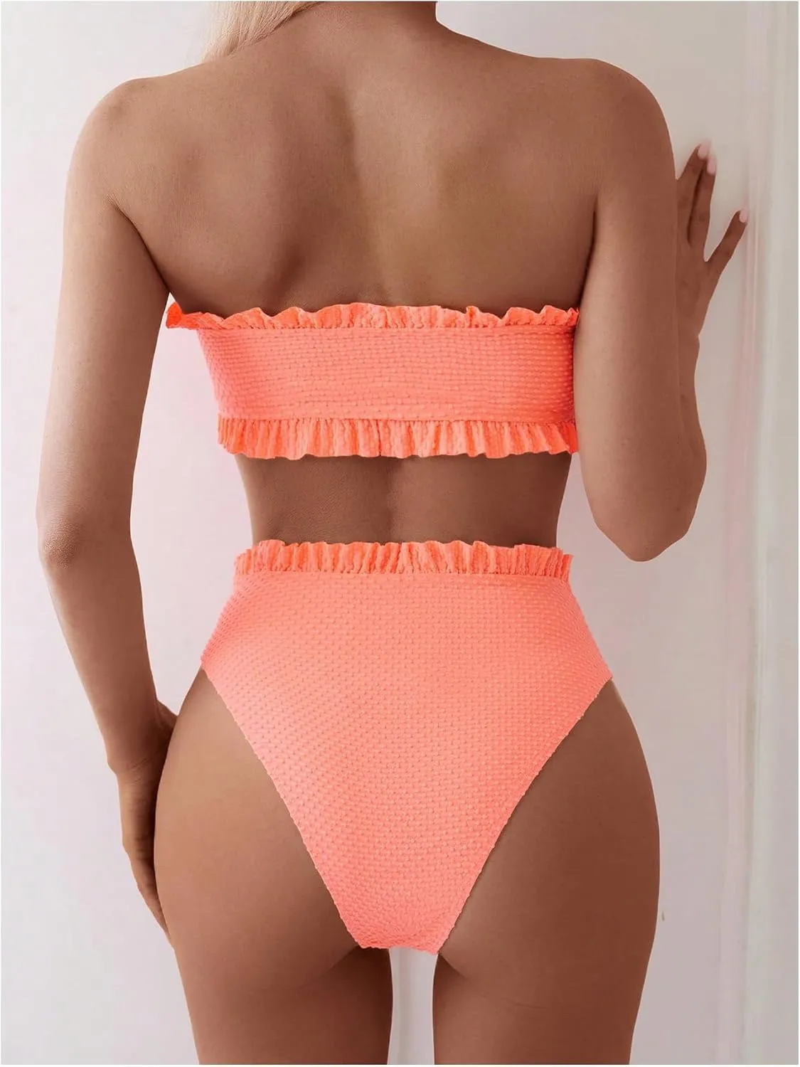 SOLY HUX Women's Ruffle Strapless Bikini Set 2 Piece Bandeau Swimsuit High Waist Bathing Suits