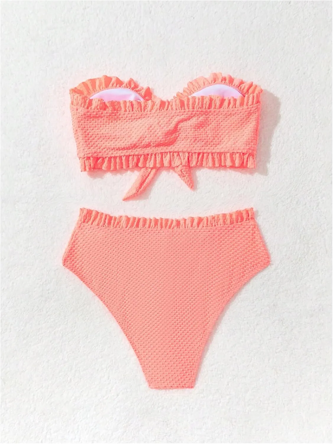SOLY HUX Women's Ruffle Strapless Bikini Set 2 Piece Bandeau Swimsuit High Waist Bathing Suits