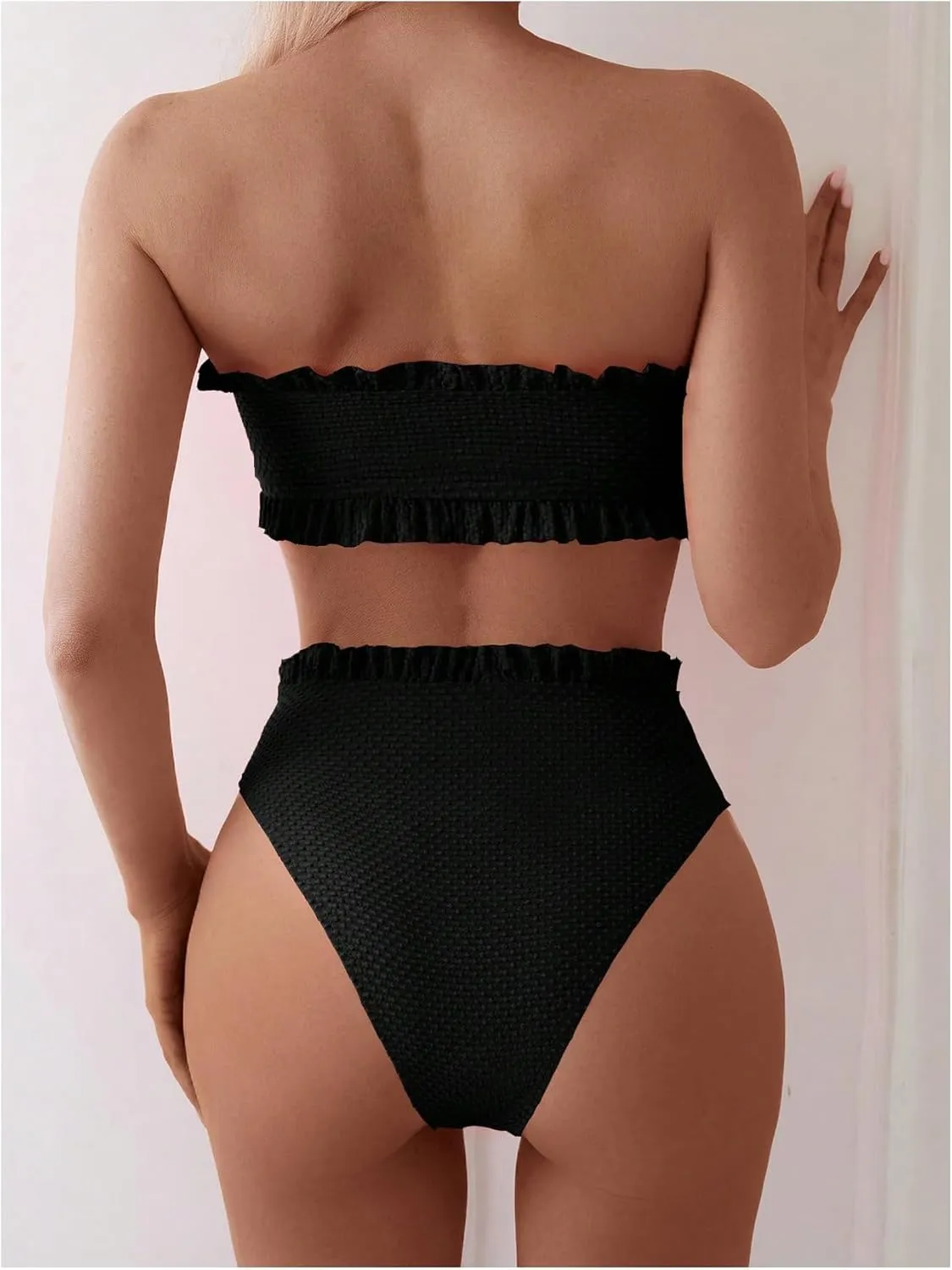 SOLY HUX Women's Ruffle Strapless Bikini Set 2 Piece Bandeau Swimsuit High Waist Bathing Suits