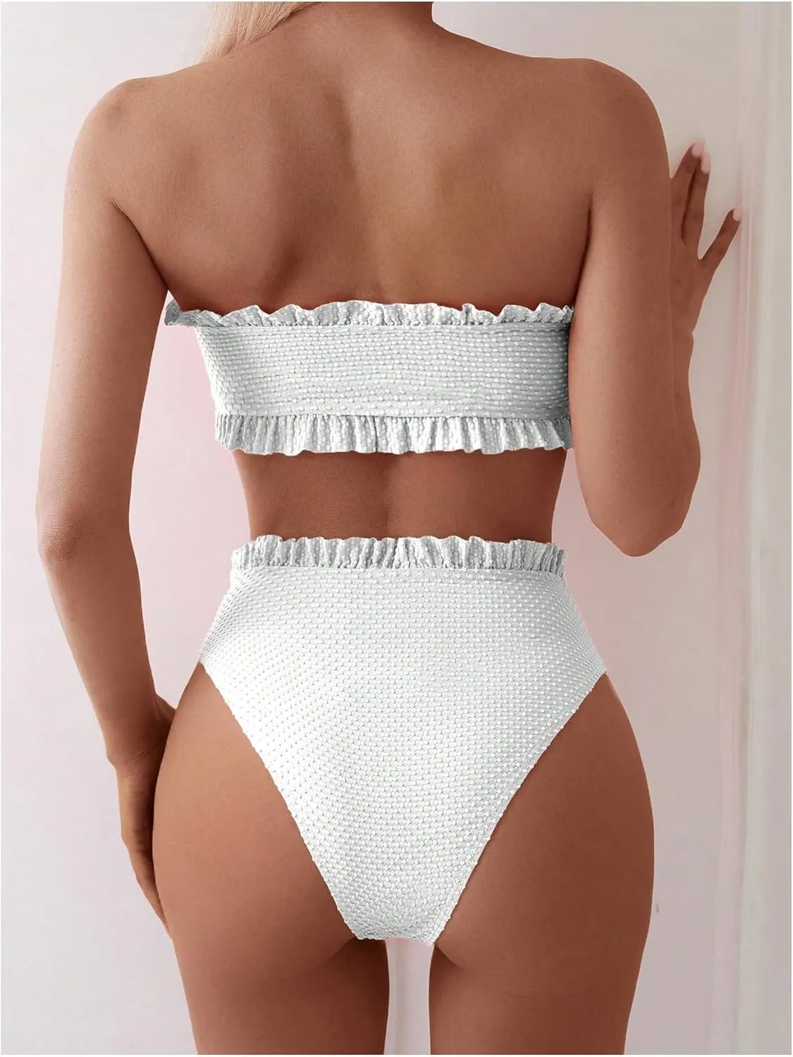 SOLY HUX Women's Ruffle Strapless Bikini Set 2 Piece Bandeau Swimsuit High Waist Bathing Suits