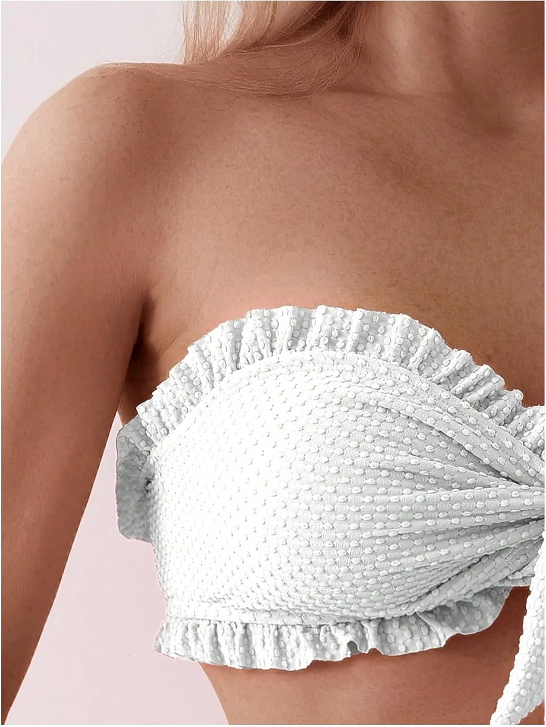 SOLY HUX Women's Ruffle Strapless Bikini Set 2 Piece Bandeau Swimsuit High Waist Bathing Suits