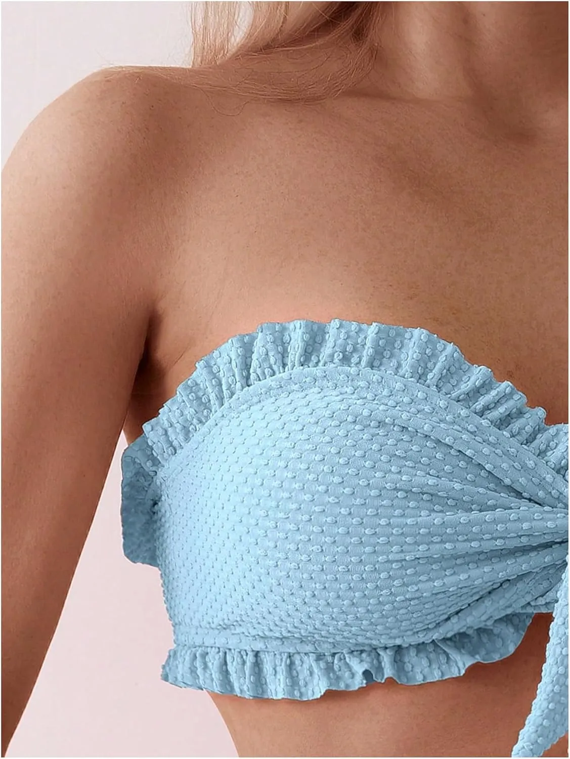 SOLY HUX Women's Ruffle Strapless Bikini Set 2 Piece Bandeau Swimsuit High Waist Bathing Suits