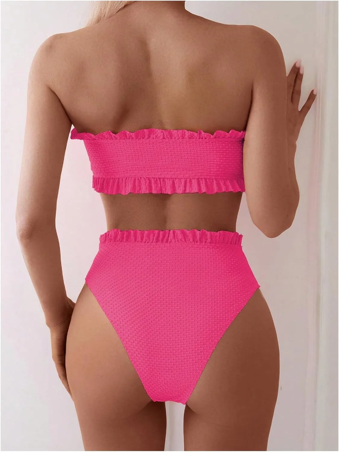SOLY HUX Women's Ruffle Strapless Bikini Set 2 Piece Bandeau Swimsuit High Waist Bathing Suits