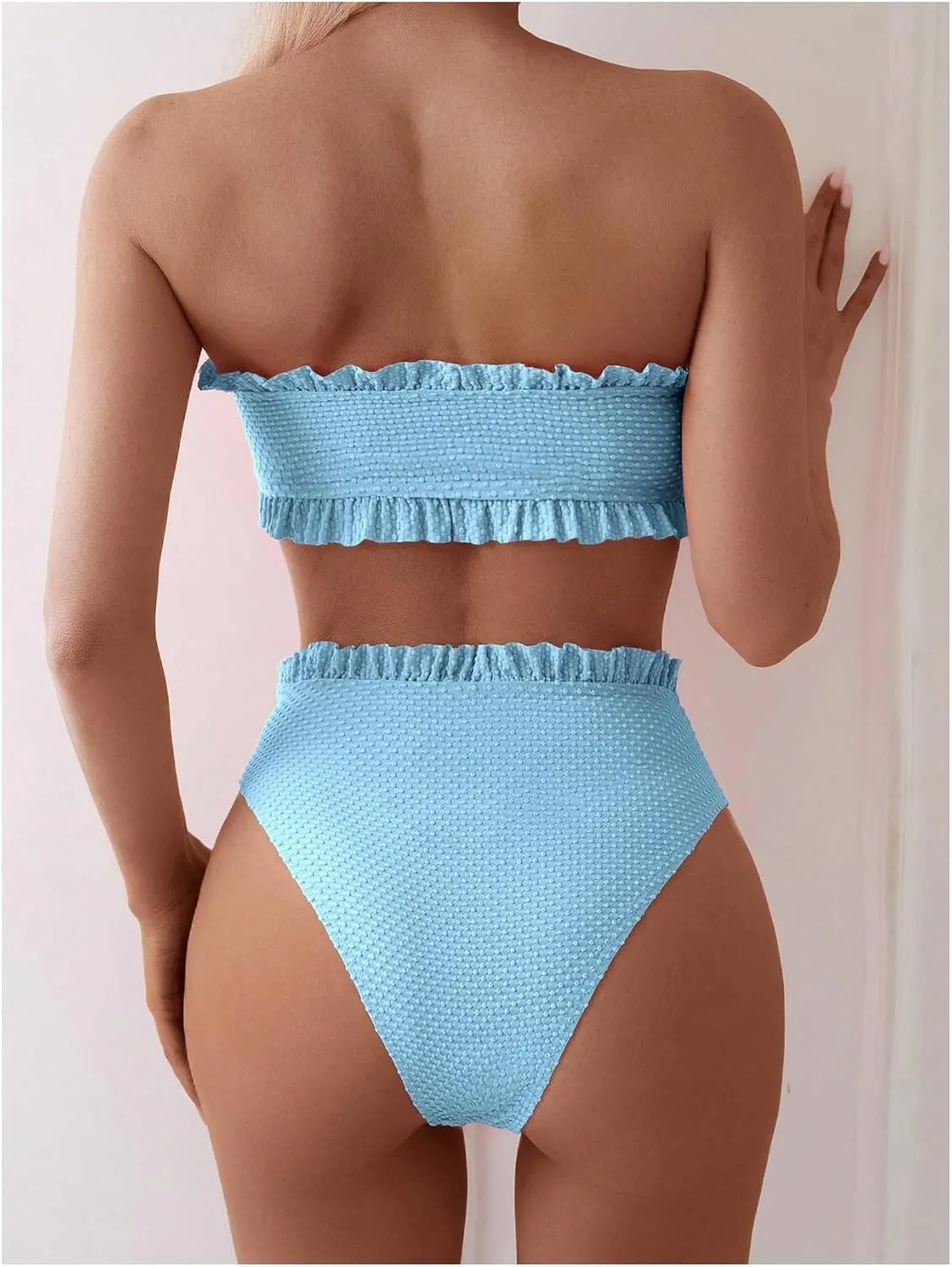 SOLY HUX Women's Ruffle Strapless Bikini Set 2 Piece Bandeau Swimsuit High Waist Bathing Suits