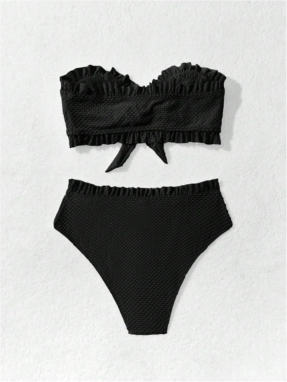 SOLY HUX Women's Ruffle Strapless Bikini Set 2 Piece Bandeau Swimsuit High Waist Bathing Suits