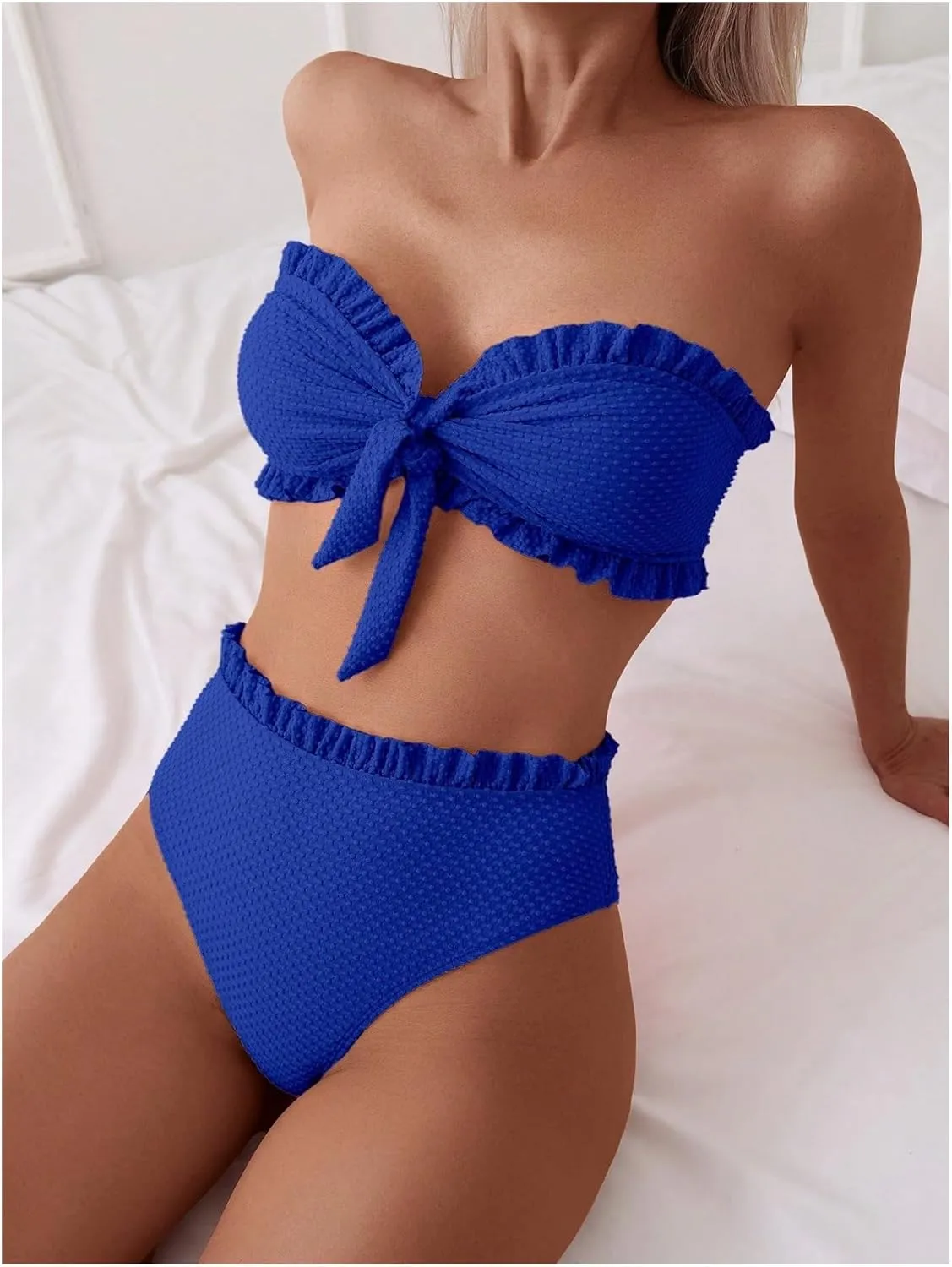 SOLY HUX Women's Ruffle Strapless Bikini Set 2 Piece Bandeau Swimsuit High Waist Bathing Suits