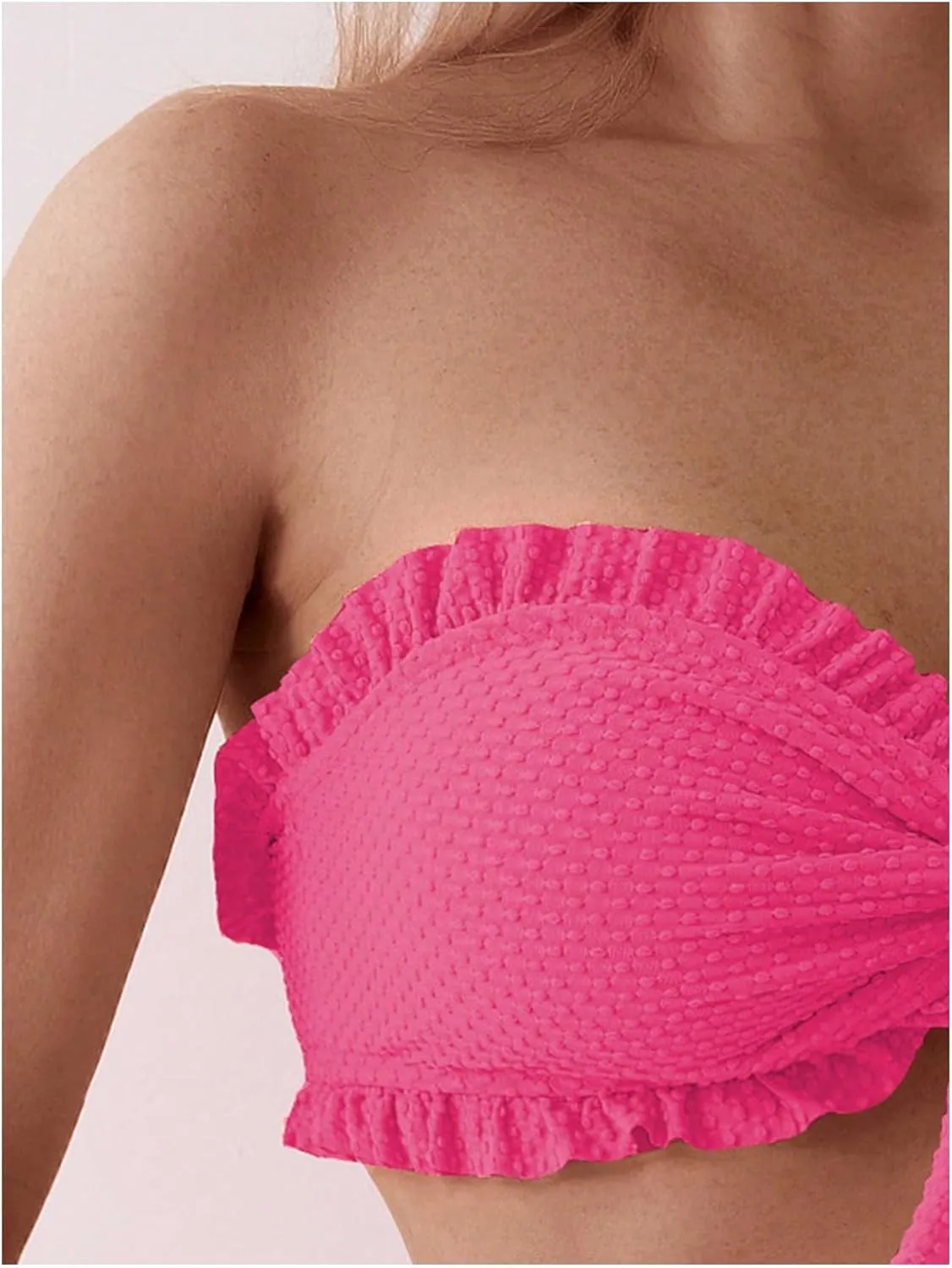 SOLY HUX Women's Ruffle Strapless Bikini Set 2 Piece Bandeau Swimsuit High Waist Bathing Suits