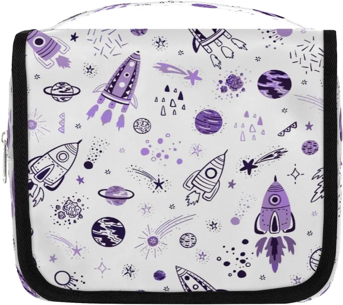 Space Cartoons Hanging Travel Toiletry Bag Cosmetic Bag Portable Wash Bag with Hook for Bathroom Accessories Toiletries Cosmetics