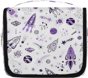 Space Cartoons Hanging Travel Toiletry Bag Cosmetic Bag Portable Wash Bag with Hook for Bathroom Accessories Toiletries Cosmetics