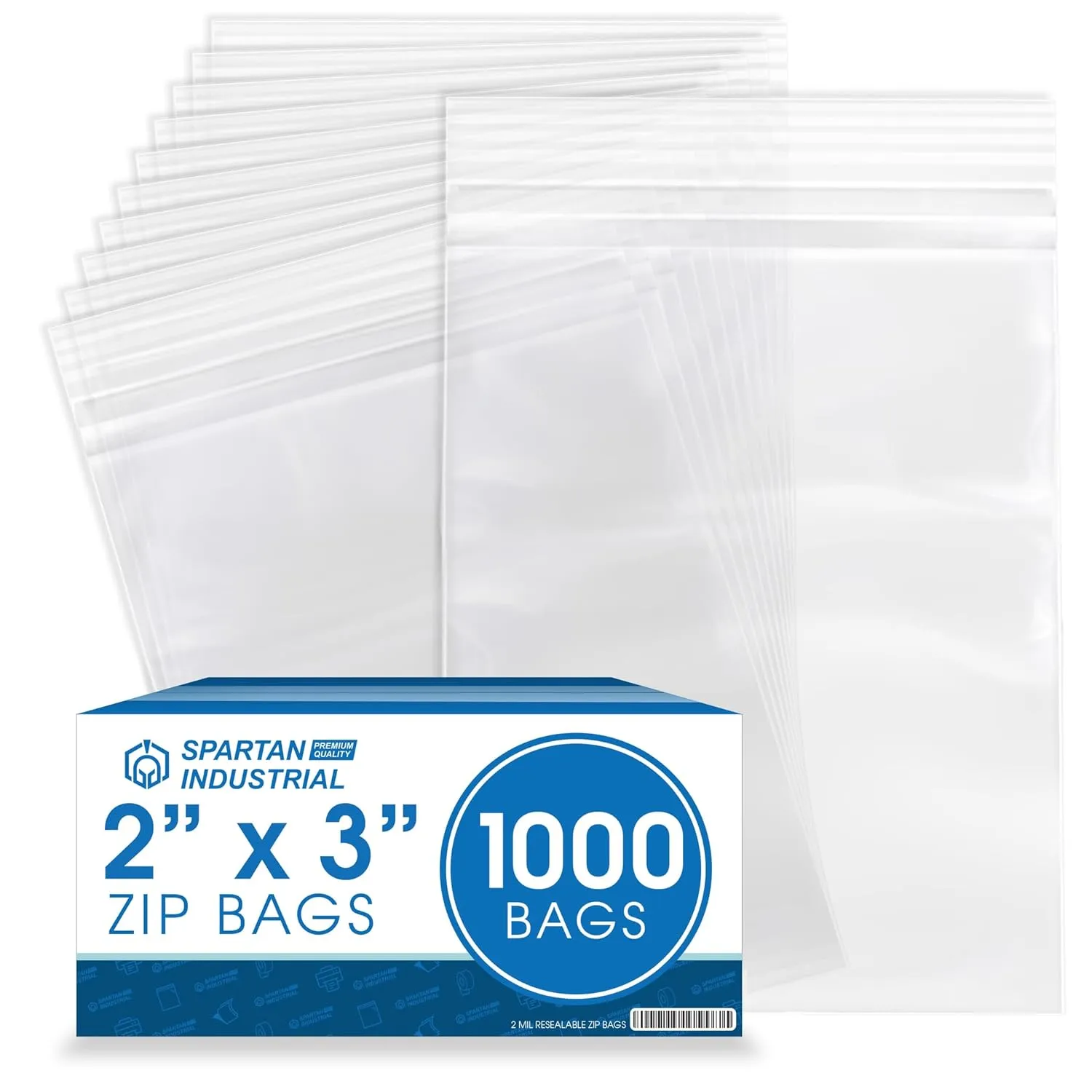 Spartan Industrial - 2 X 3 (1000 Count) 2 Mil Clear Reclosable Zip Plastic Poly Bags with Resealable Lock Seal Zipper
