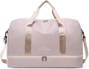 Sports Travel Duffel Bag for Women,Light Gym Bag with Shoe Compartment,Large Capacity Weekender Overnight with Wet Pocket for Lady Travel, Gym, Yoga Beige