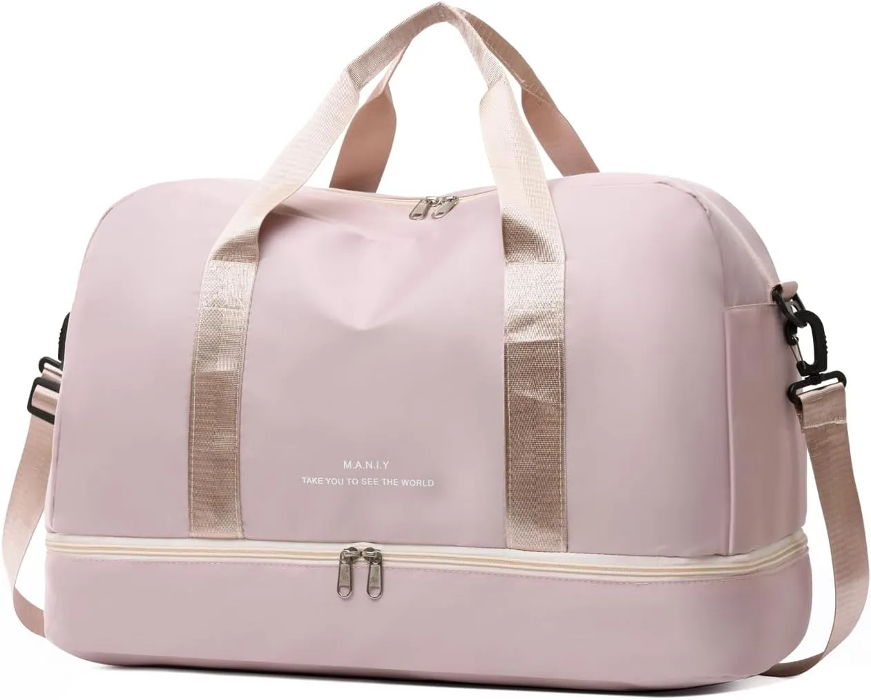 Sports Travel Duffel Bag for Women,Light Gym Bag with Shoe Compartment,Large Capacity Weekender Overnight with Wet Pocket for Lady Travel, Gym, Yoga Beige