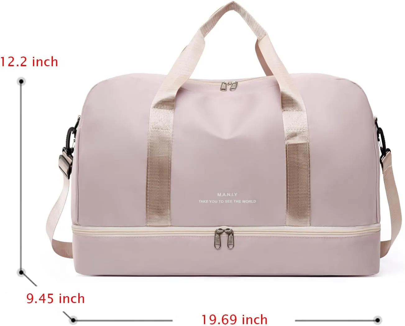 Sports Travel Duffel Bag for Women,Light Gym Bag with Shoe Compartment,Large Capacity Weekender Overnight with Wet Pocket for Lady Travel, Gym, Yoga Beige