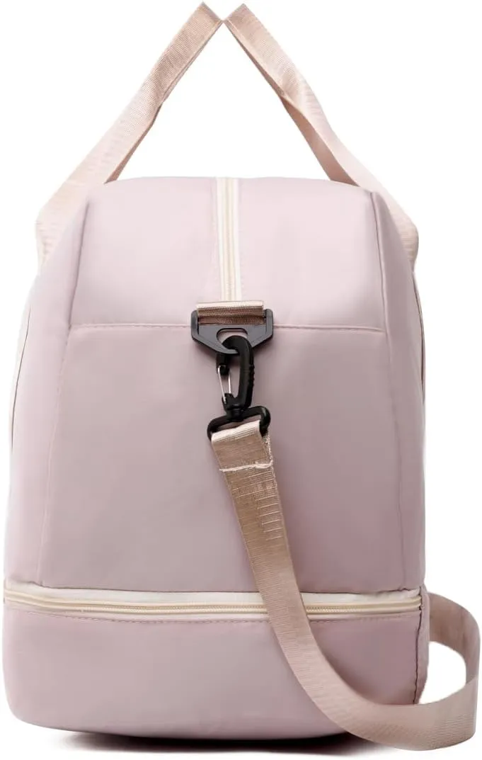 Sports Travel Duffel Bag for Women,Light Gym Bag with Shoe Compartment,Large Capacity Weekender Overnight with Wet Pocket for Lady Travel, Gym, Yoga Beige
