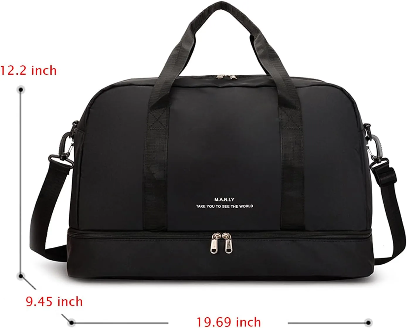 Sports Travel Duffel Bag for Women,Light Gym Bag with Shoe Compartment,Large Capacity Weekender Overnight with Wet Pocket for Lady Travel, Gym, Yoga Black
