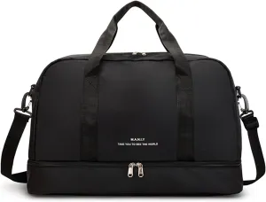Sports Travel Duffel Bag for Women,Light Gym Bag with Shoe Compartment,Large Capacity Weekender Overnight with Wet Pocket for Lady Travel, Gym, Yoga Black