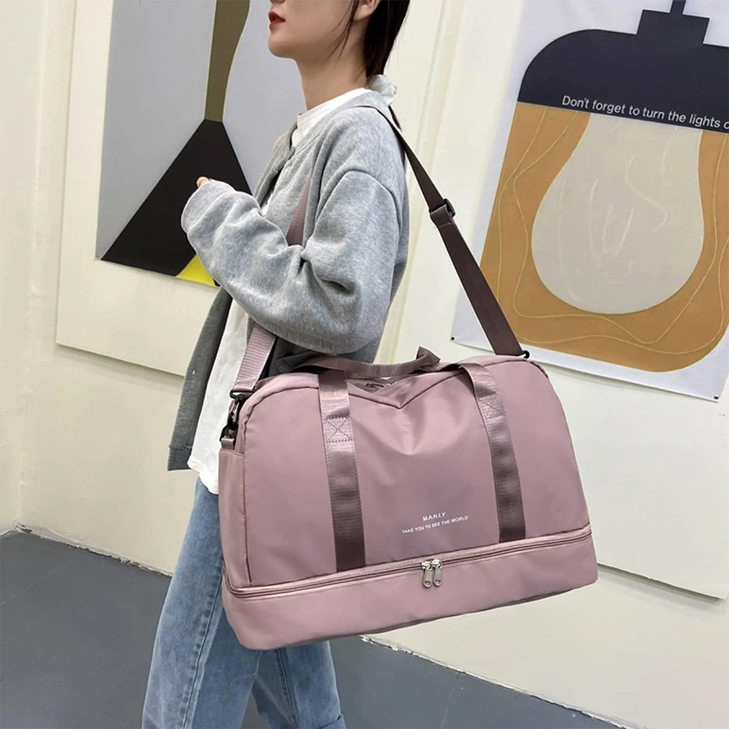 Sports Travel Duffel Bag for Women,Light Gym Bag with Shoe Compartment,Large Capacity Weekender Overnight with Wet Pocket for Lady Travel, Gym, Yoga Pink