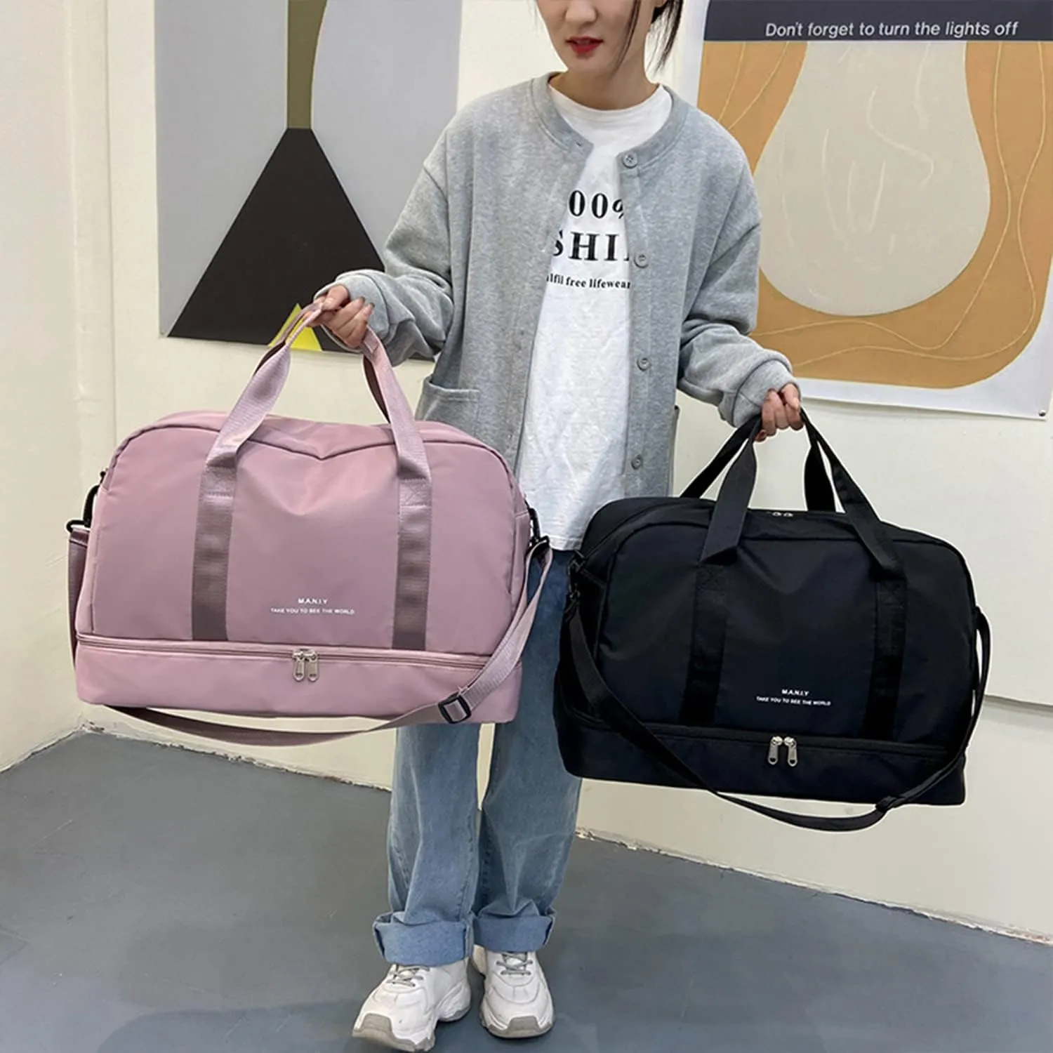 Sports Travel Duffel Bag for Women,Light Gym Bag with Shoe Compartment,Large Capacity Weekender Overnight with Wet Pocket for Lady Travel, Gym, Yoga Pink