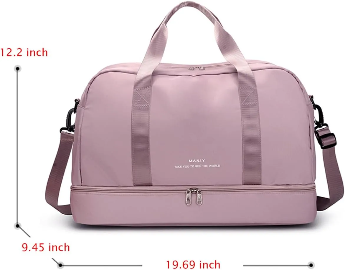 Sports Travel Duffel Bag for Women,Light Gym Bag with Shoe Compartment,Large Capacity Weekender Overnight with Wet Pocket for Lady Travel, Gym, Yoga Pink