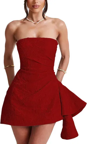 Strapless Short Homecoming Dresses for Teens Embroidery Satin A Line Mini Dress Cocktail Party Gowns