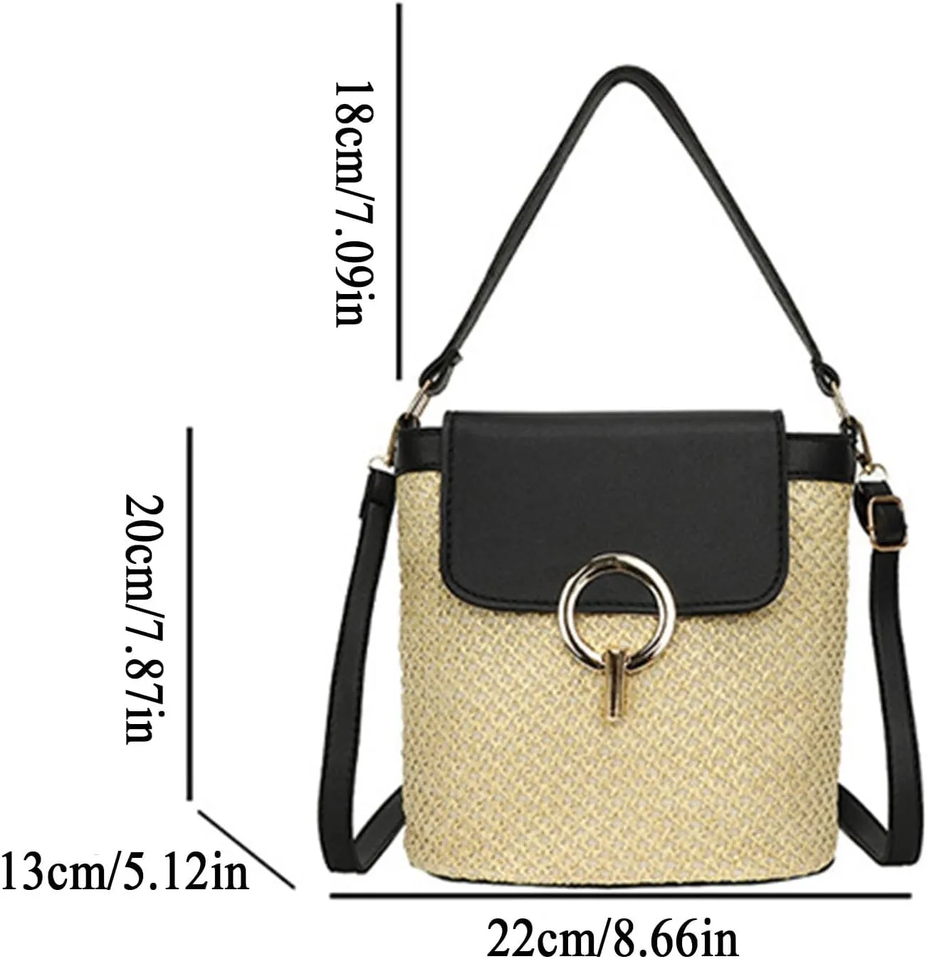 Straw Weave Women Ladies Bucket Handbags Summer Beach Shoulder Bags Canvas Denim Messenger Bag (A, One Size)