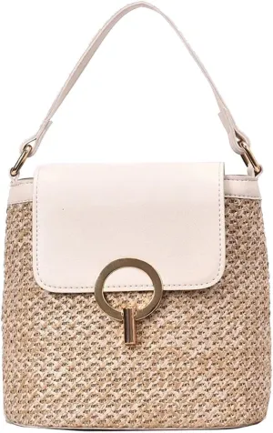 Straw Weave Women Ladies Bucket Handbags Summer Beach Shoulder Bags Mini Messenger Bag for s Canvas (B, One Size)