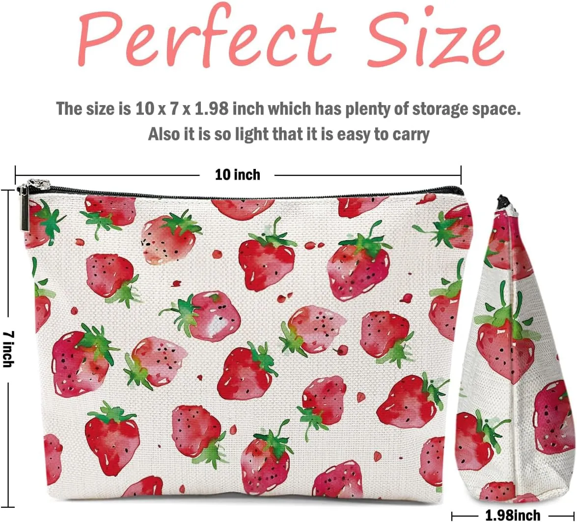 Strawberry Gifts, Watercolor Strawberries Makeup Bag, Strawberry Stuff Cosmetic Bag Fruit Travel Pouch, Fruit Lovers Gift for Women Girls Daughter Sisters Coworker Graduation Birthday Gifts