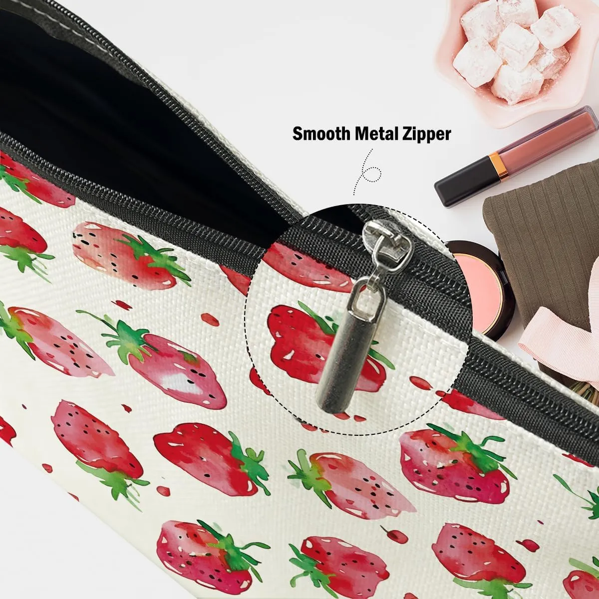 Strawberry Gifts, Watercolor Strawberries Makeup Bag, Strawberry Stuff Cosmetic Bag Fruit Travel Pouch, Fruit Lovers Gift for Women Girls Daughter Sisters Coworker Graduation Birthday Gifts