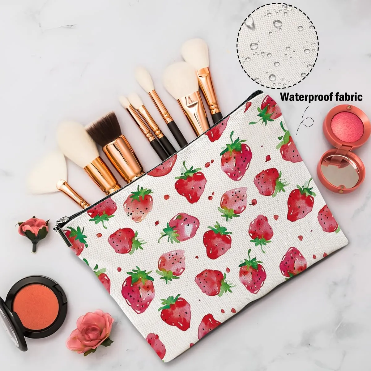 Strawberry Gifts, Watercolor Strawberries Makeup Bag, Strawberry Stuff Cosmetic Bag Fruit Travel Pouch, Fruit Lovers Gift for Women Girls Daughter Sisters Coworker Graduation Birthday Gifts