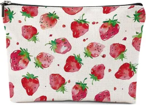 Strawberry Gifts, Watercolor Strawberries Makeup Bag, Strawberry Stuff Cosmetic Bag Fruit Travel Pouch, Fruit Lovers Gift for Women Girls Daughter Sisters Coworker Graduation Birthday Gifts