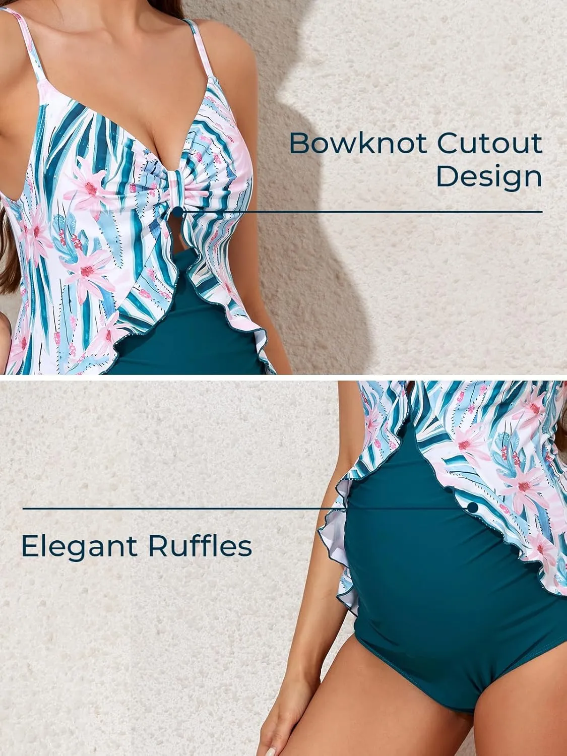 Summer Mae Maternity Swimsuit One Piece Ruffle Cutout Pregnancy Bathing Suit Lace Up Swimwear