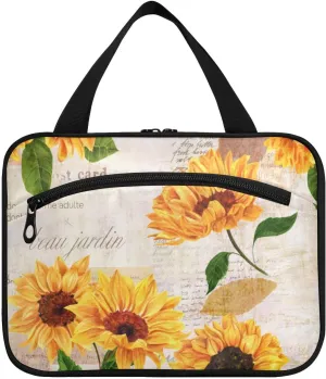 Sunflower Cute Vintage Toiletry Bags for Women Makeup Bag Cosmetic Bag Large Capacity Travel Organizer for Accessories-Medium
