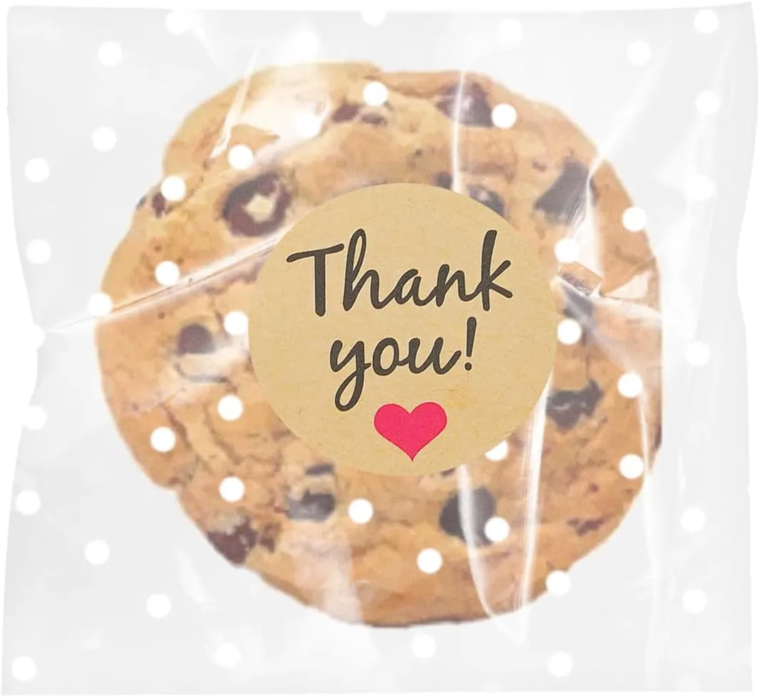SUREHOME Cookie Bags with Seal 100 Pack 4x4 In Self Sealing Cellophane Bags with Thank You Stickers Self Adhesive Clear Treat Bag for Cookie Packaging Small Gift Candy Gift Giving Individual Wrappers
