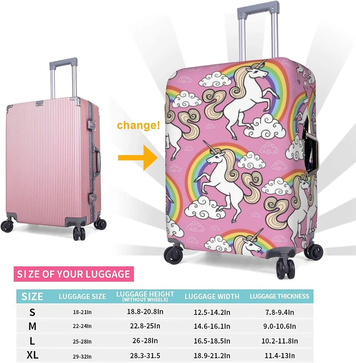 SWEET TANG Luggage Cover Elastic Suitcase Cover Magic Unicorn Rainbow Protector Fits 18-32 Inch Suitcase Travel Accessories