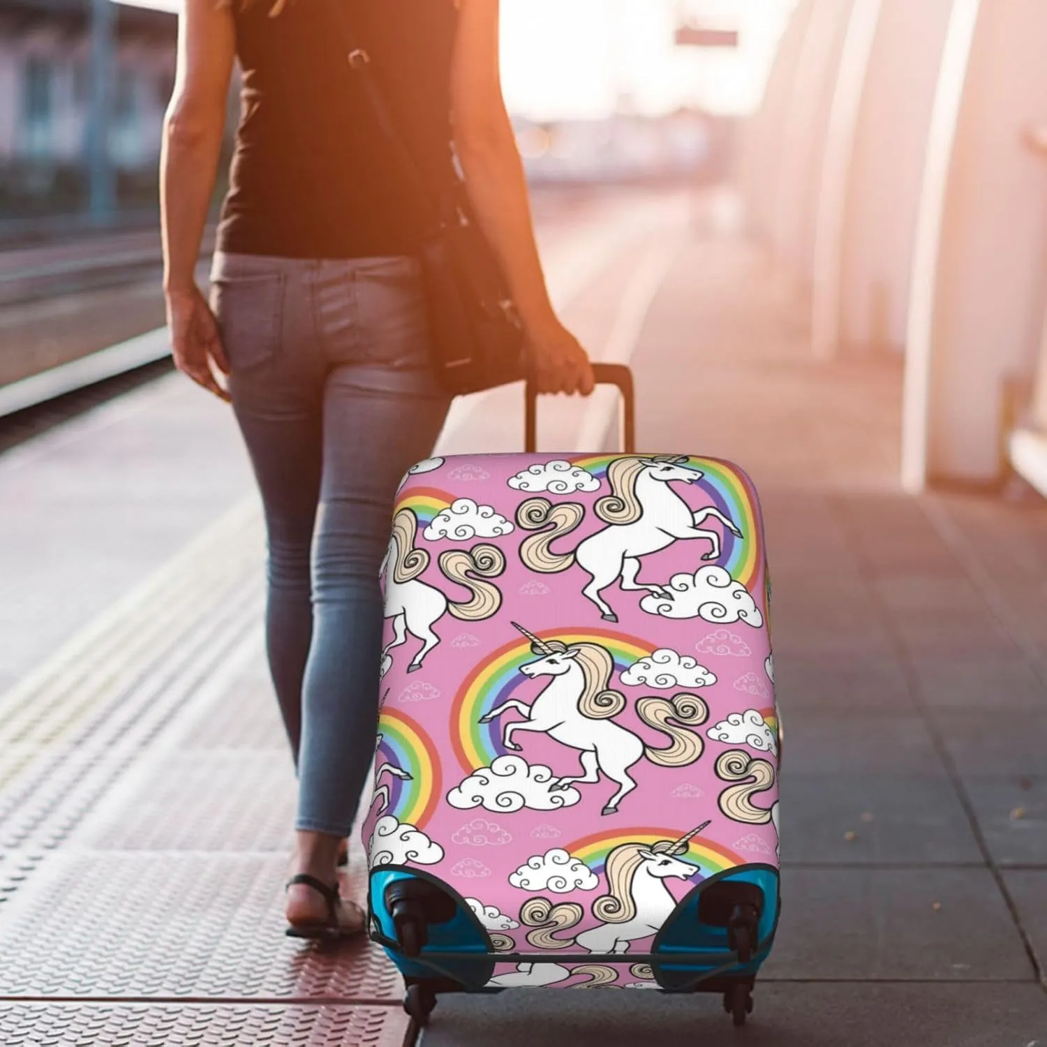 SWEET TANG Luggage Cover Elastic Suitcase Cover Magic Unicorn Rainbow Protector Fits 18-32 Inch Suitcase Travel Accessories