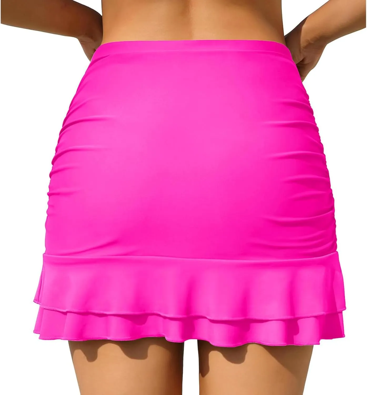Swim Skirt for Women High Waisted Ruffle Ruched Swimsuits Skirt Bathing Suits Bottoms with Built-in Brief Swim Shorts