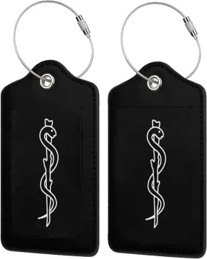 Symbol Rod of Asclepius Doctor Gift Idea Leather Baggage Bag Luggage Tags with Stainless Steel Loop and Privacy Cover