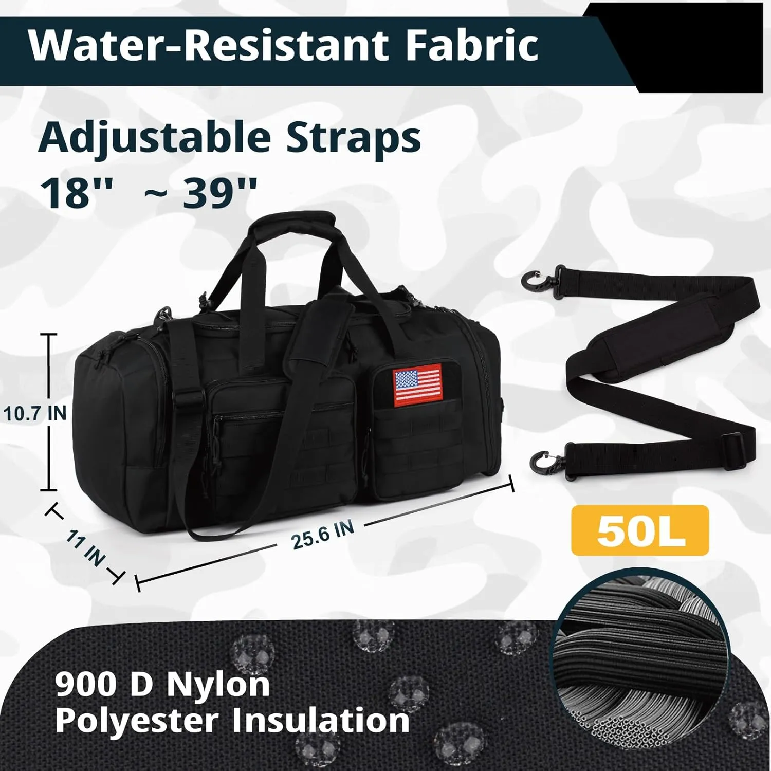 Tactical Gym Bag for Men50L Large 3 in 1 Sports Duffle Bag with Shoes Compartment for Travel,Water Resistant Travel Backpack Weekender Overnight Bag with Wet Pocket for Women